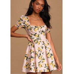 Squeeze the Day Light Pink Lemon
Print Puff Sleeve Skater Dress